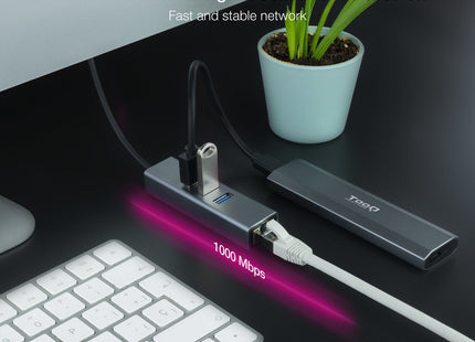 Nanocable Adaptador De Red Usb 3.0 A Ethernet Gigabit 10/100/1000 Mbps + 3 Puertos Usb 3.0