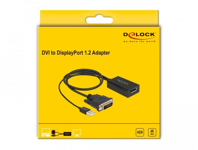 Delock Adaptador Dvi Macho A Displayport 1.2 Hembra Negro 4k 50 Cm