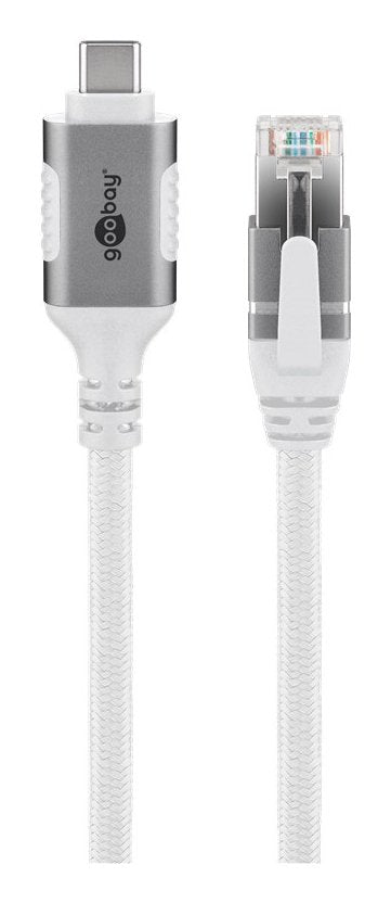 Cable Ethernet Goobay Usb-C 3.2 Gen2 Macho > Rj-45 Macho, Adaptador Lan Blanco, 10 Metros, Cubierta Textil Trenzada 74180