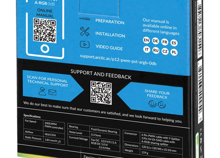 EAN 4895213703154 - ARCTIC P12 PWM PST A-RGB 0dB Carcasa del ordenador Ventilador 12 cm Negro, Blanco 1 pieza(s) imagen 6
