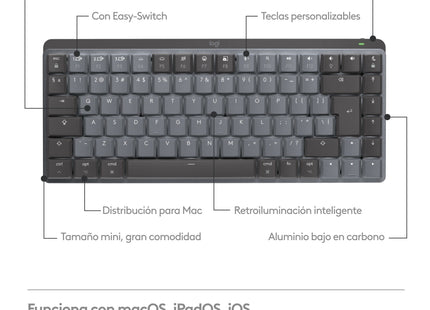 Logitech Mx Mini Mechanical For Mac Teclado Bluetooth Qwerty Internacional De Ee.Uu. Grafito, Gris