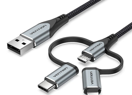 Cable Usb Tipo-C Vention Cqjhf Usb Macho Usb Tipo-C Macho Microusb Macho Lightning Macho 1m Gris