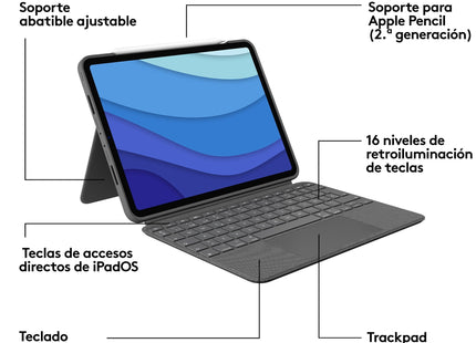 Logitech Combo Touch Funda Con Teclado Español Gris Para Ipad Pro 11" (1º/2º/3º Gen)