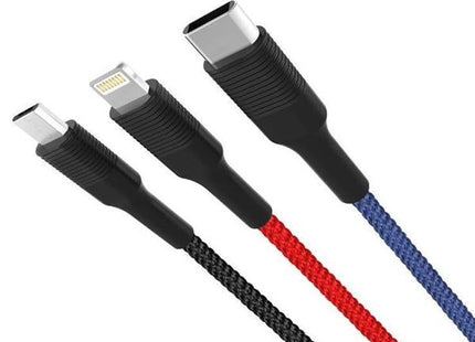 Xo Cable Trenzado Usb-A Macho A Usb-C, Microusb Y Lightning - Carga Rapida 2a - Longitud 1.20m