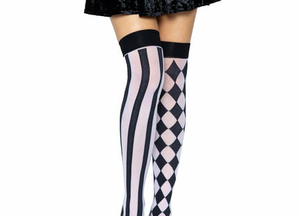 Leg Avenue Calcetines Altos Arlequin Negro/Blanco