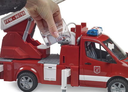 Vehículo Cuerpo De Bomberos Bruder Mb Sprinter Con Módulo De Luz Y Sonido (Rojo/Blanco, Escalera Giratoria, Bomba)