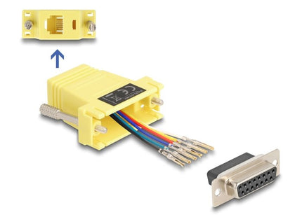 Delock 67091 D-Sub Hembra De 15 Pines A Rj12 Hembra, Kit De Montaje Amarillo