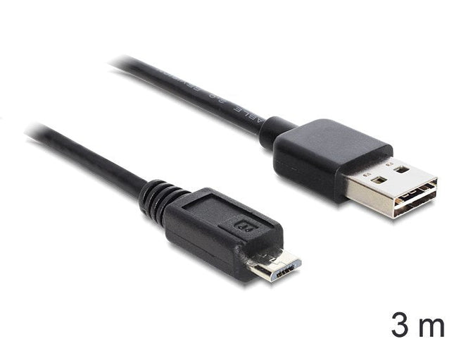 Cable Delock Easy-Usb 2.0, Conector Usb-A > Conector Micro-Usb Negro, 3 Metros, El Conector Usb-A Se Puede Utilizar En Ambos Lados 83368