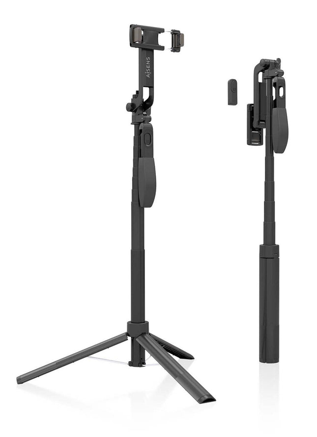 Aisens Palo Tripode Para Selfie Con Mando A Distancia Bluetooth 3 En 1, Negro