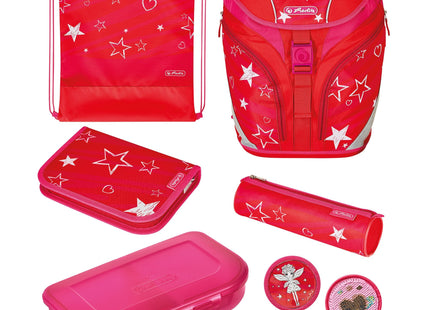 Herlitz Softlight Plus Stars&Strips Juego De Mochila Escolar Chica Poliéster Rosa, Rojo