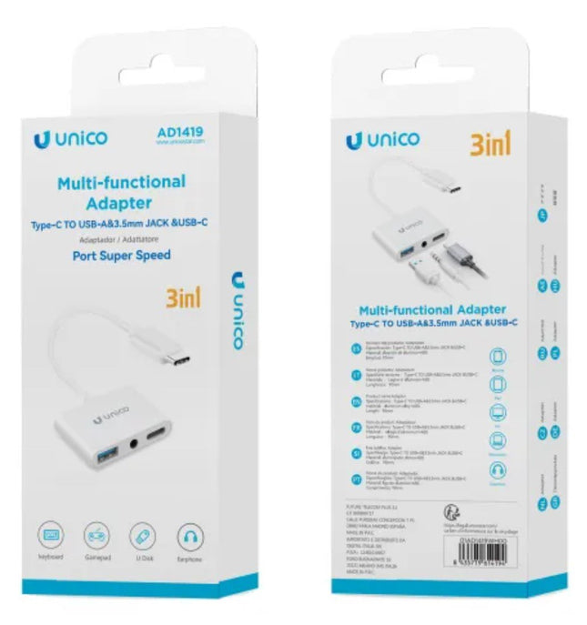 Adaptador Usb C Unico 3 En 1