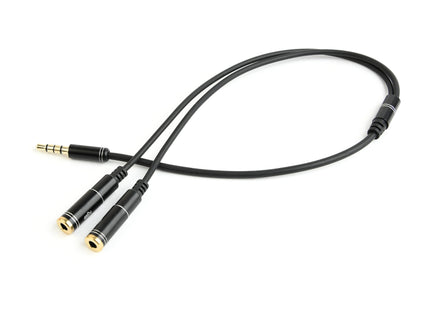 Gembird Adaptador Stereo Mini Jack (M) 4-Pin -> 2x Mini Jack (F), Metal, Black