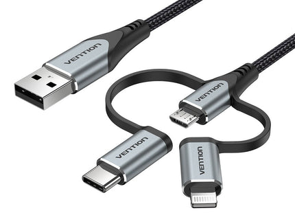 Cable Usb Tipo-C Vention Cqjhf Usb Macho Usb Tipo-C Macho Microusb Macho Lightning Macho 1m Gris