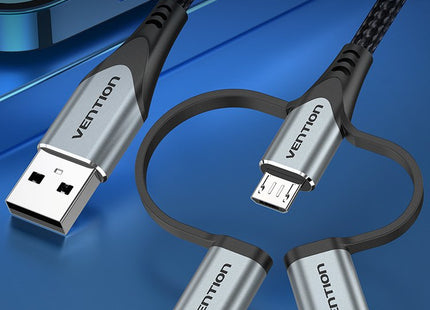 Cable Usb Tipo-C Vention Cqjhf Usb Macho Usb Tipo-C Macho Microusb Macho Lightning Macho 1m Gris