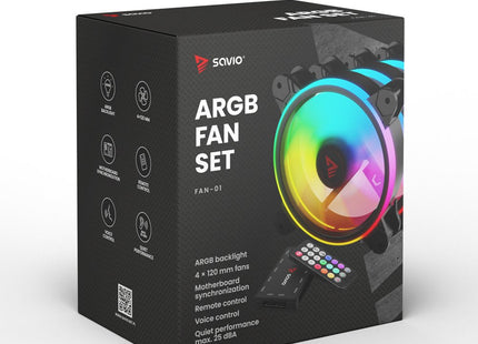 EAN 5901986047940 - Savio FAN-01 4-pack 120mm ARGB fan including controller and remote control Carcasa del ordenador Ventilad imagen 3