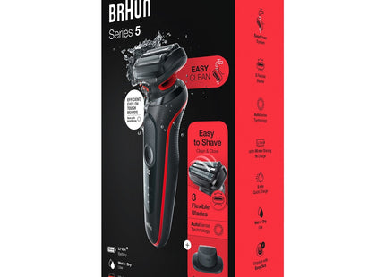 Braun Series 5 51-R1200s Afeitadora Máquina De Afeitar De Láminas Recortadora Negro, Rojo
