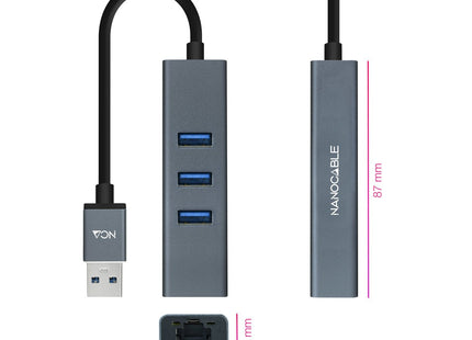 Nanocable Adaptador De Red Usb 3.0 A Ethernet Gigabit 10/100/1000 Mbps + 3 Puertos Usb 3.0