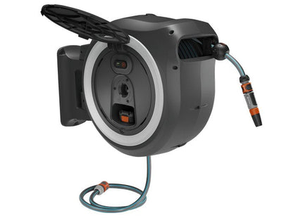 Caja Portamangueras De Pared A Batería Gardena Powerroll Xl 18v P4a, 35 Metros, Enrollador De Manguera Gris/Blanco, Batería Li-Ion 2,5ah, Power For All Alliance 18642-20