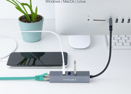 Nanocable Adaptador De Red Usb 3.0 A Ethernet Gigabit 10/100/1000 Mbps + 3 Puertos Usb 3.0
