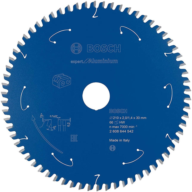 Hoja De Sierra Circular Bosch Professional Expert Para Aluminio, Ø 210 Mm, Diámetro 66z 30 Mm, Para Sierras De Mesa A Batería 2608644542