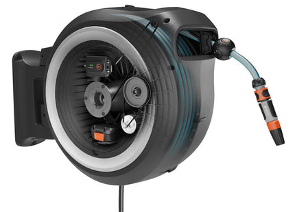 Caja Portamangueras De Pared A Batería Gardena Powerroll Xl 18v P4a, 35 Metros, Enrollador De Manguera Gris/Blanco, Batería Li-Ion 2,5ah, Power For All Alliance 18642-20