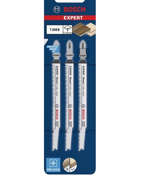 Bosch Professional Hoja De Sierra De Calar Expert T 308 B 'Madera Limpieza Por 2 Lados' 3 Piezas 2608900550