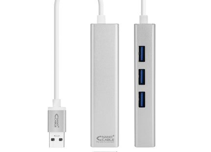 Nanocable Conversor Usb 3.0 A Ethernet Gigabit + 3xusb 3.0 - Aluminio - 15 Cm - Plata
