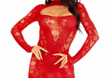 Leg Avenue - Mini Vestido De Encaje Con Manga Larga Rojo