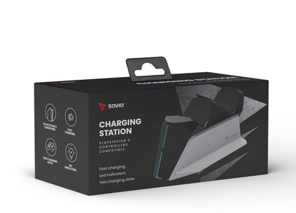 Savio Gcs-01 Estación De Carga Doble Para Pads Ps5, Dual Sense, Usb, Negro