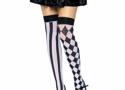 Leg Avenue Calcetines Altos Arlequin Negro/Blanco