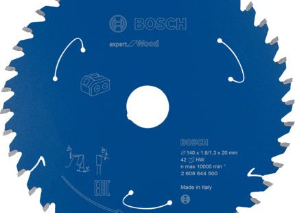 Hoja De Sierra Circular Bosch Expert Para Madera, Ø 140 Mm, 42 Dientes (Diámetro De 20 Mm, Para Sierras Circulares Inalámbricas) 42z 2608644500