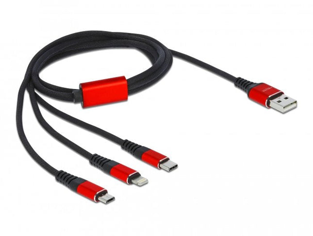 Cable De Carga Usb Delock 3 En 1 Tipo A A Lightning  / 2 X Usb Tipo C  1 M