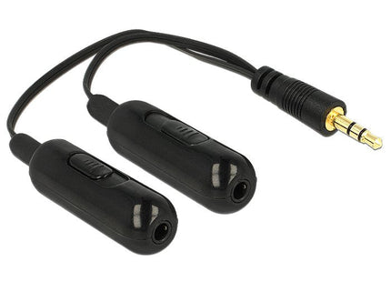 Adapter Kabel Klinke Splitter 1 X Stecker  2 X Buchse 3 Pin + Volume Schwarz 19 Cm Delock