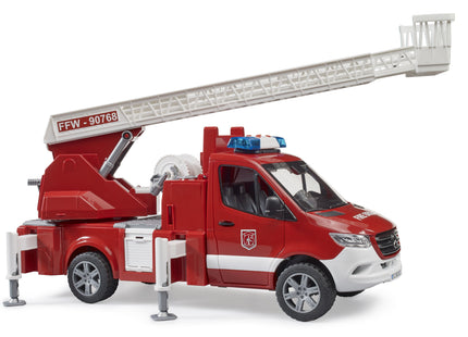 Vehículo Cuerpo De Bomberos Bruder Mb Sprinter Con Módulo De Luz Y Sonido (Rojo/Blanco, Escalera Giratoria, Bomba)