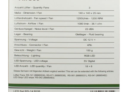 Inter-Tech Ventilador 140*140*25 Argus Rgb-Fan Set 3 Piezas Rs-14 Retail