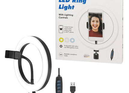 Anillo De Luz Para Selfie Smartphone Logilink, Diámetro 20 Cm, Cable De 1,8 M