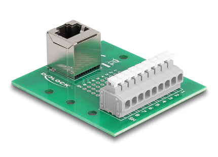 Delock 66993 Rj45 Hembra A Bloque De Terminales Con Pulsador Para Carril Din En Ángulo