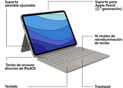 Logitech Combo Touch Funda Con Teclado (Esp) Para Ipad Pro 11 Pulgadas (1a, 2a, 3a Gen - 2018, 2020, 2021), Teclado Retroiluminado Extraíble, Trackpad