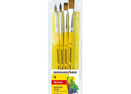 Eberhard Faber Winner Pack Con 4 Pinceles De Pelo Sintetico Tamaños 4, 6, 8, 12 - Virola De Aluminio