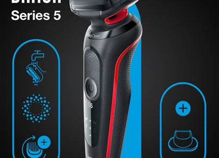 Braun Series 5 51-R1200s Afeitadora Máquina De Afeitar De Láminas Recortadora Negro, Rojo