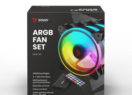EAN 5901986047940 - Savio FAN-01 4-pack 120mm ARGB fan including controller and remote control Carcasa del ordenador Ventilad imagen 2