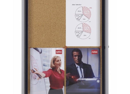 Nobo Vitrina Para 4 Hojas A4 Con Superficie De Corcho - 532x692x37mm - Puerta De Cristal De Seguridad - Marco De Aluminio - Color Natural