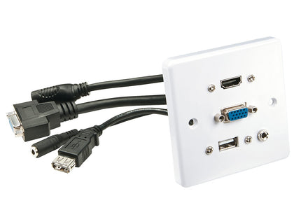 Lindy 60220 Toma De Corriente Hdmi + Vga + Usb A + 3.5mm Blanco