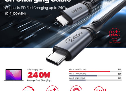 EAN 4894160048523 - UNITEK C14110GY-2M cable USB USB 3.2 Gen 1 (3.1 Gen 1) USB C Negro imagen 6
