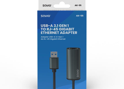 Savio Ak-55 Adapter Usb-A 3.1 Gen 1 Do Rj-45 Gigabit Ethernet