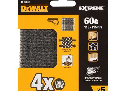 Pack 5 Lijas De Malla 1/4, 115x115mm Grano 60 Para Lijadoras Orbitales Dtm8664-Qz Dewalt