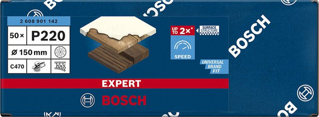 Hoja De Lija Bosch Professional Expert C470, Ø 150 Mm, Orificios Múltiples K220, 50 Piezas, Para Lijadoras Excéntricas