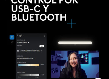 Logitech G Litra Beam Lx, Luz Led Principal Premium Para Streaming, Rgb De Doble Cara Con Truesoft, Para Streaming, Difusión, Lightsync, Bluetooth, Usb, Pc/Mac  Grafito