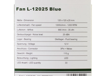 Inter-Tech L-12025 Carcasa Del Ordenador Ventilador 12 Cm Negro, Azul