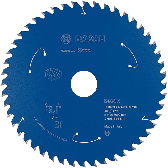 Hoja De Sierra Circular Bosch Professional Expert Para Madera, Ø 190 Mm, Diámetro 48z 30 Mm, Para Sierras Circulares Portátiles A Batería 2608644514